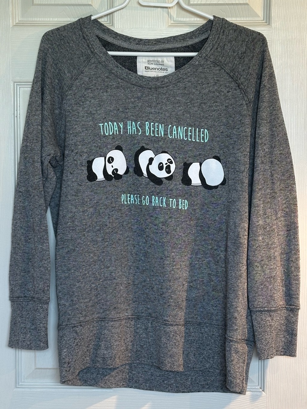 Bluenotes "Today Has Been Cancelled" Panda Boyfriend long sleeve shirt